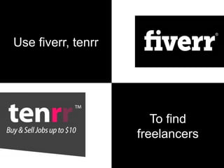 Use fiverr, tenrr
To find
freelancers
 