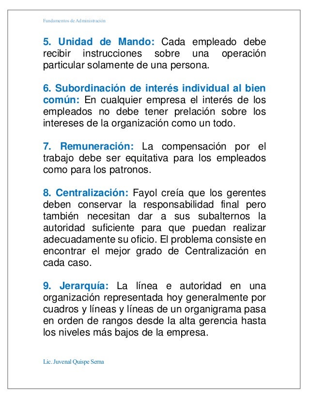 14 principios de administración de fayol