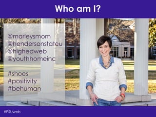 !
@marleysmom by @radiofreegeorgy
Who am I?
#PSUweb
@marleysmom
@hendersonstateu
@highedweb
@youthhomeinc
!
#shoes
#positivity
#behuman
 