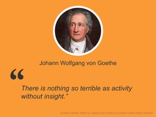 Johann Wolfgang von Goethe
There is nothing so terrible as activity
without insight.”
 
