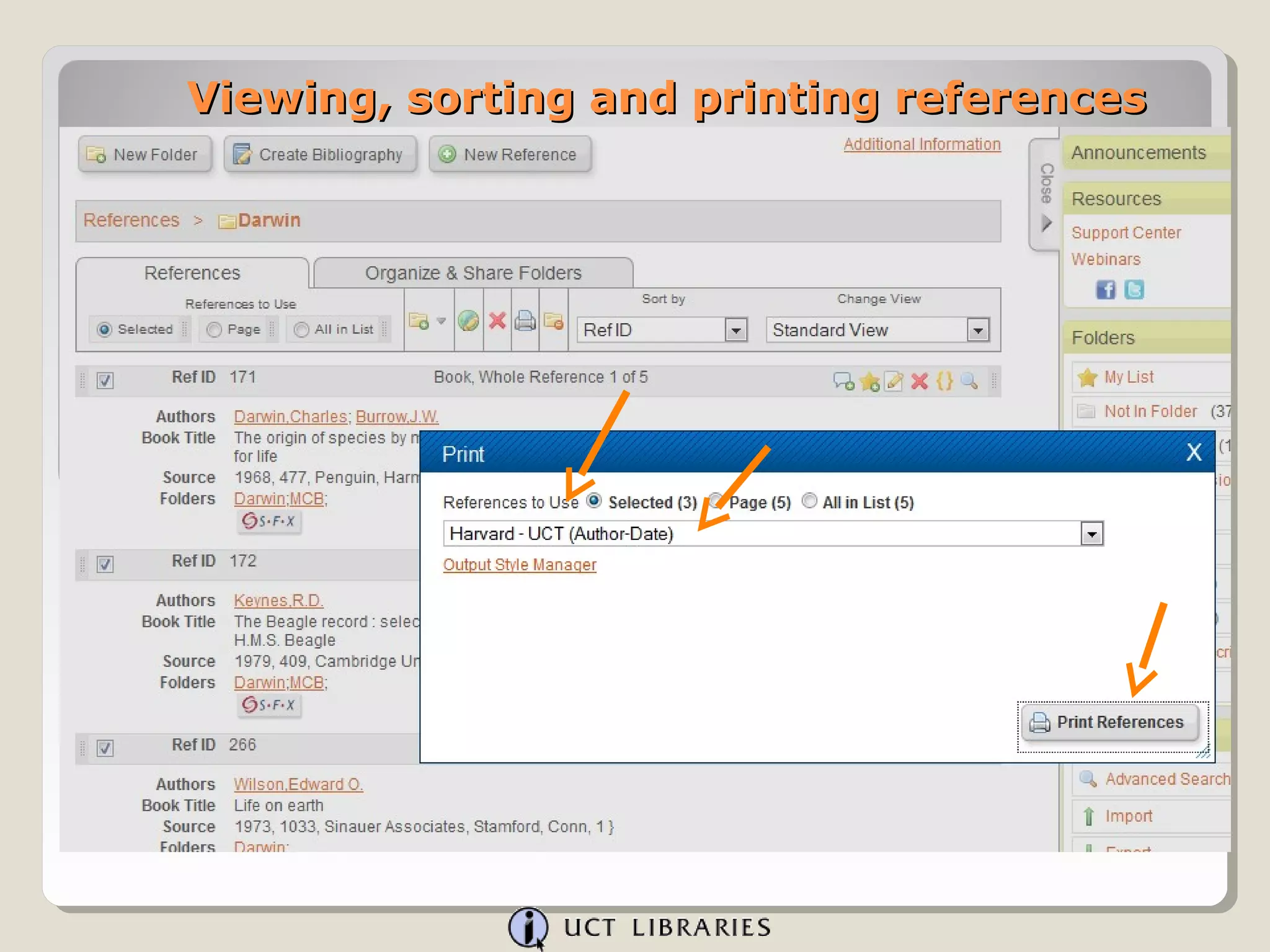 Viewing, sorting and printing references
 