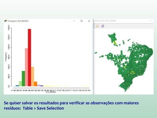 Se quiser salvar os resultados para verificar as observações com maiores
resíduos: Table > Save Selection
 