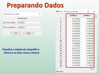 Preparando Dados
Visualize a tabela do shapefile e
observe as duas novas colunas
 