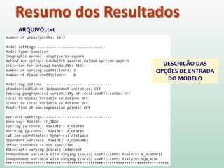 Resumo dos Resultados
ARQUIVO .txt
DESCRIÇÃO DAS
OPÇÕES DE ENTRADA
DO MODELO
 