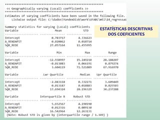 ESTATÍSTICAS DESCRITIVAS
DOS COEFICIENTES
 