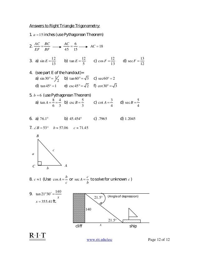 14 Right Angle Trigonometry