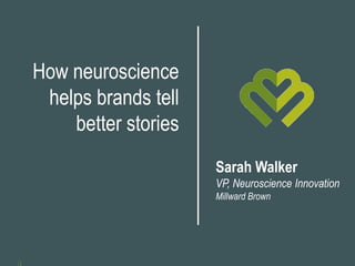 How neuroscience
helps brands tell
better stories
Sarah Walker
VP, Neuroscience Innovation
Millward Brown

 