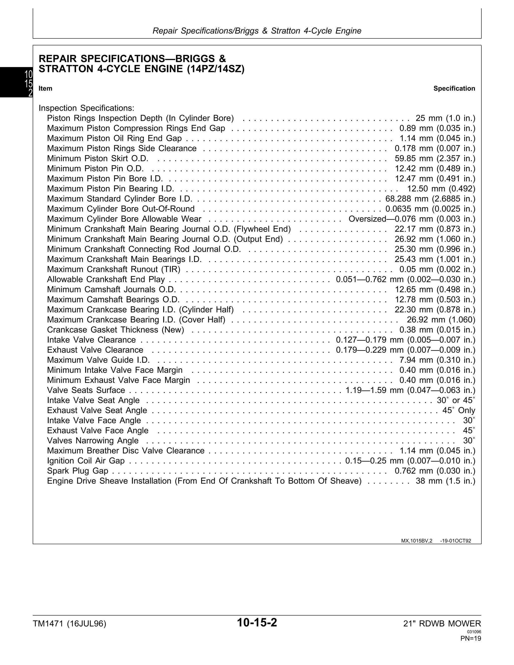 John Deere 14SB Walk Behind Mower Service Manual PDF