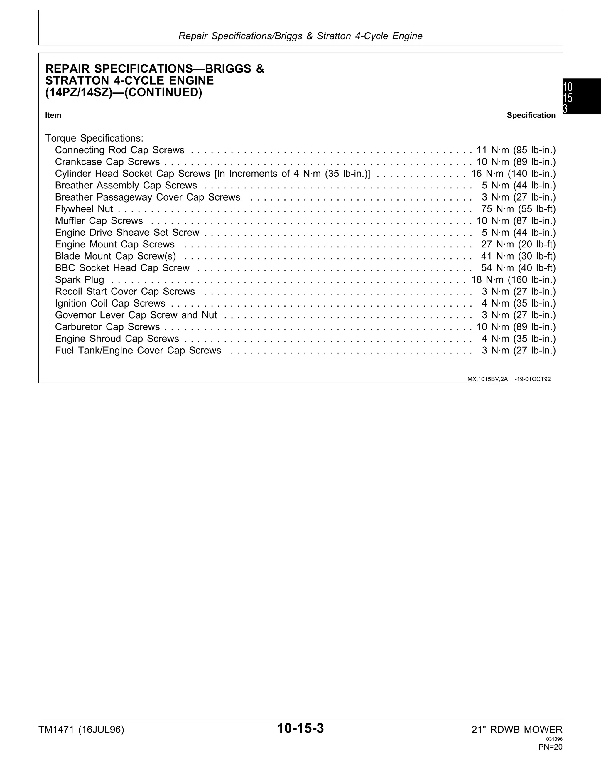 John Deere 14SB Walk Behind Mower Service Manual PDF