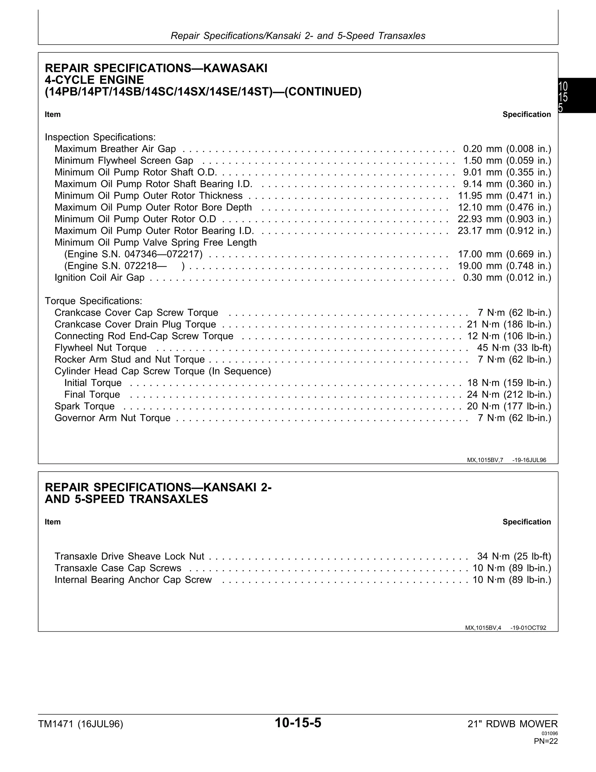 John Deere 14SB Walk Behind Mower Service Manual PDF