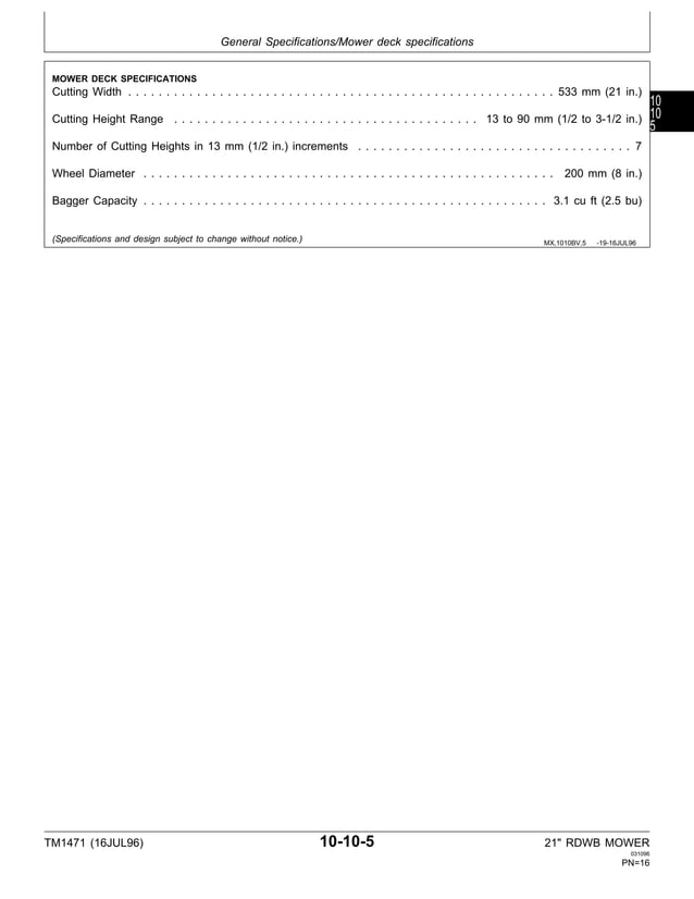 John Deere 14SB Walk Behind Mower Service Manual | PDF | Off-Road ...