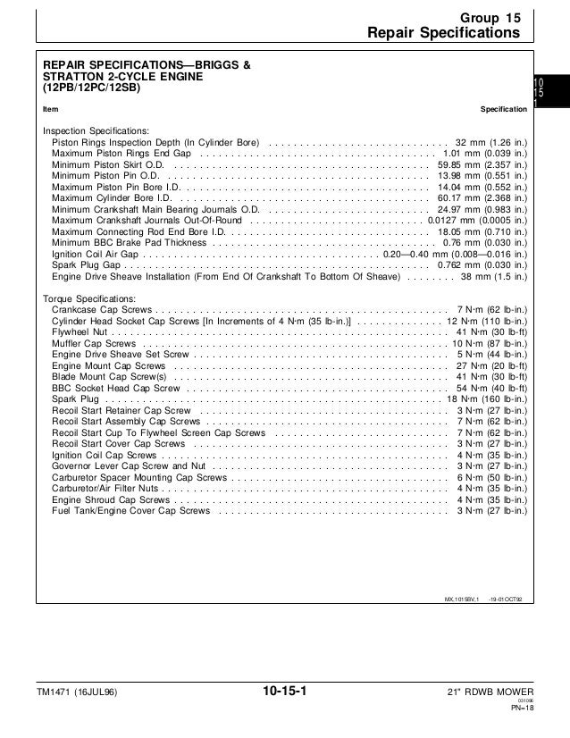 John Deere 14sb Walk Behind Mower Service Manual