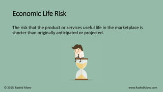 Economic Life Risk
The risk that the product or services useful life in the marketplace is
shorter than originally anticipated or projected.
© 2019, Rashid Aliyev www.RashidAliyev.com
 
