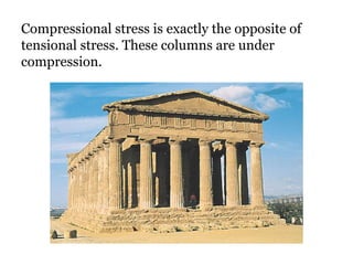 Compressional stress is exactly the opposite of tensional stress. These columns are under compression. 