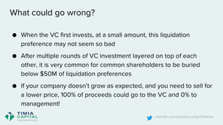 Join the conversation using #VCterms
What could go wrong?
● When the VC first invests, at a small amount, this liquidation...