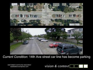 east ballard community association eastballard.wordpress.com Current Condition:  14th Ave street car line has become parking 