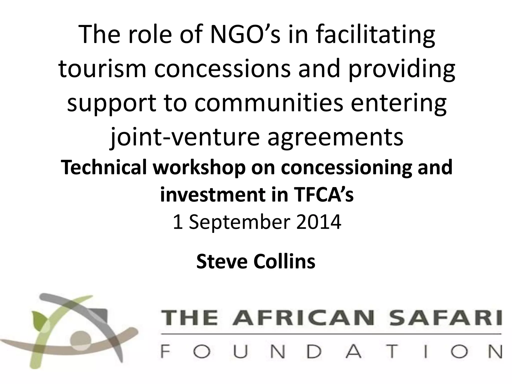 Ngos Concession Form.pdf The role of NGOs in tourism concessions Steve Collins | PDF