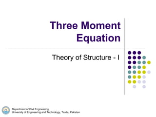 Three Moment
                                     Equation
                                  Theory of Structure - I




Department of Civil Engineering
University of Engineering and Technology, Taxila, Pakistan
 