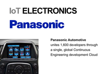 IoT ELECTRONICS
Panasonic Automotive
unites 1,600 developers through
a single, global Continuous
Engineering development Cloud
 