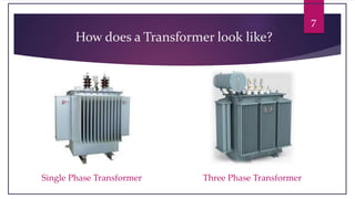 7
How does a Transformer look like?
Single Phase Transformer Three Phase Transformer
 