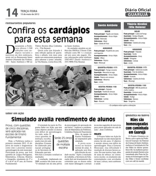 14           terça-feira
                           15 de maio de 2012
                                                                                                                                                                     Diário Oficial
                                                                                                                                                                      GUARUJÁ
          restaurantes populares                                                                                                                                        Tibério Birolini
                                                                                                                            Santo Antônio

              Confira os cardápios
                                                                                                                                                                         (Vila Baiana)
                                                                                                                                       hoje                                        hoje
                                                                                                                       Prato principal – Fígado com batata         Prato principal – Cubos de frango



               para esta semana
                                                                                                                       Acompanhamento – Arroz e feijão             Guarnição – Acelga refogada
                                                                                                                       Salada – Beterraba                          Acompanhamento – Arroz e feijão
                                                                                                                       Sobremesa – Maçã                            Salada – Alface
                                                                                                                       Suco – Salada de fruta                      Sobremesa – Gelatina de cereja




          D
                                                                                                                                                                   Suco – Uva
                     iariamente, a Prefei-   Tibério Birolini (Rua Colômbia        no Santo Antônio.
                     tura oferece 1.500      s/n – Vila Baiana).                       As unidades atendem ao pú-                   amanhã
                                                                                                                                                                               amanhã
                     refeições com car-          Quem acha que feijoada é          blico das 10h30 às 13 horas. Cada   Prato principal – Picadinho de carne
                                                                                                                                                                   Prato principal – Feijoada
                     dápios variados e       uma refeição apenas de quarta-        refeição custa R$ 1 e crianças      com legumes                                 Guarnição – Farofa
          nutritivos em dois endereços,      feira e sábado, tem mais uma          até seis anos não pagam. Ou-        Acompanhamento – Arroz e feijão             Acompanhamento – Arroz
          sendo mil no Restaurante Santo     opção nos restaurantes populares      tras informações pelos telefones    Salada – Alface                             Salada – Vinagrete
          Antônio (Alameda das Violetas,     para saborear o prato: amanhã,        3382-6927 (Santo Antônio) e         Sobremesa – Paçoca                          Sobremesa – Laranja
          330 – Santo Antônio) e 500 no      na Vila Baiana, e sexta-feira (18),   3351-9896 (Vila Baiana).            Suco – Maracujá                             Suco – Limão
Arquivo/PMG




                                                                                                                            Quinta-feira (17)                           Quinta-feira (17)
                                                                                                                       Prato principal – Frango crocante           Prato principal – Sobrecoxa assada
                                                                                                                       Guarnição – Macarrão ao sugo                Guarnição – Purê de abóbora
                                                                                                                       Acompanhamento – Arroz e feijão             Acompanhamento – Arroz e feijão
                                                                                                                       Salada – Pepino com cenoura                 Salada – Escarola
                                                                                                                       Sobremesa – Mexerica                        Sobremesa – Gelatina de limão
                                                                                                                                                                   Suco – Morango
                                                                                                                       Suco – Limão
                                                                                                                                                                         Sexta-feira (18)
                                                                                                                             Sexta-feira (18)                      Prato principal – Bife de panela ao
                                                                                                                       Prato principal – Feijoada                  molho madeira
                                                                                                                       Guarnição – Farofa de cenoura               Guarnição – Cenoura sauté
                                                                                                                       Acompanhamento – Arroz e feijão             Acompanhamento – Arroz e feijão
                                                                                                                       Salada – Couve                              Salada – Acelga
                                                                                                                       Sobremesa – Laranja                         Sobremesa – Banana
                                                                                                                       Suco – Abacaxi                              Suco – Tangerina

                                                                                                                                            • Os cardápios estão sujeitos a alterações



          saber em ação
                                                                                                                                                                      ginástica no bairro

                Simulado avalia rendimento de alunos                                                                                                                     Mães são
          Prova, com questões                    O simulado faz parte do Pro- da porcentagem de aprovação do           às escolas sugestões de exercícios             homenageadas
          de cinco disciplinas,              grama Saber em Ação, que tem ano letivo”, explicou a coordena-
                                             como objetivo atender os alunos dora de Matemática da Prefeitura,
                                                                                                                       para serem aplicados em sala de
                                                                                                                       aula”, disse Umbelina.                         com caminhada
          será aplicada nas
          escolas de Ensino
                                             com déficit de aprendizagem. Umbelina Dantas do Nascimento
                                             Ao todo, serão 25                              Silva, da equipe do        Projeto
                                                                                                                                                                        em Guarujá
                                             cinco questões de                              Ensino Fundamen-               O Projeto Saber em Ação foi                    O Projeto Ginástica no
          Fundamental                        múltipla escolha,       Serão 25 cinco tal responsável pelo               implantado na rede municipal de                Bairro, com o apoio da Prefei-
              Hoje, a Prefeitura realiza o   sendo cinco de cada         questões           simulado.                  ensino há três anos. O objetivo                tura de Guarujá e da Pastoral
          primeiro simulado 2012. O ob-      disciplina. O exame                                A prova acon-          é atender alunos com déficit de                da Criança do Santo Antônio,
          jetivo do exame é diagnosticar     foi elaborado pela         de múltipla         tecerá no horário          aprendizagem. Para o Governo                   realizou a Caminhada do Dia
          como está o processo ensino-       equipe pedagógi-             escolha           normal de aulas. A         Municipal, essa dificuldade é                  das Mães na última quinta-
          aprendizagem da rede municipal.    ca da Secretaria de                            aplicação será feita       resultado de diversos fatores so-              feira (10). As mulheres partici-
          Participam da prova, que terá      Educação, que tam-                             pela direção da uni-       ciais. Por esse motivo, hoje, além             pantes do projeto fizeram uma
          questões de Língua Portuguesa,     bém fará a correção e avaliará os dade escolar. “Após a conclusão         de aulas de reforço, no contra-                caminhada pela Praia da En-
          Matemática, Ciências, História     resultados.                       do trabalho, a Secretaria de Edu-       turno escolar, os estudantes são               seada em homenagem ao Dia
          e Geografia, estudantes do 3º e        A avaliação, implantada em cação fará um levantamento dos             contemplados com atividades                    das Mães e foram recebidas
          4º e do 6º ao 9º ano, do Ensino    2009, acontece três vezes ao ano. conteúdos que os alunos estão           de lazer, cultura, meio ambiente               com um café da manhã.
          Fundamental.                       “O simulado nos dá uma prévia com maior defasagem e enviará               e saúde.
 