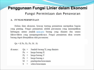 penggunaan fungsi linier dalam ekonomi | PPT