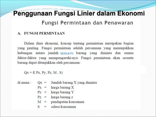 Penggunaan Fungsi Linier Dalam Ekonomi