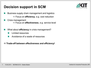 Institute for Industrial Production (IIP)15.05.2013
Decision support in SCM
Business supply chain management and logistics...