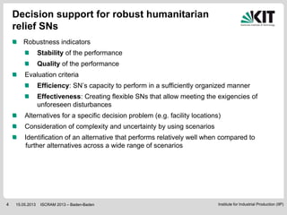 Institute for Industrial Production (IIP)15.05.2013
Decision support for robust humanitarian
relief SNs
Robustness indicat...