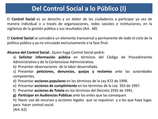 Del Control Social a lo Público (I)
El Control Social es un derecho y un deber de los ciudadanos a participar ya sea de
ma...