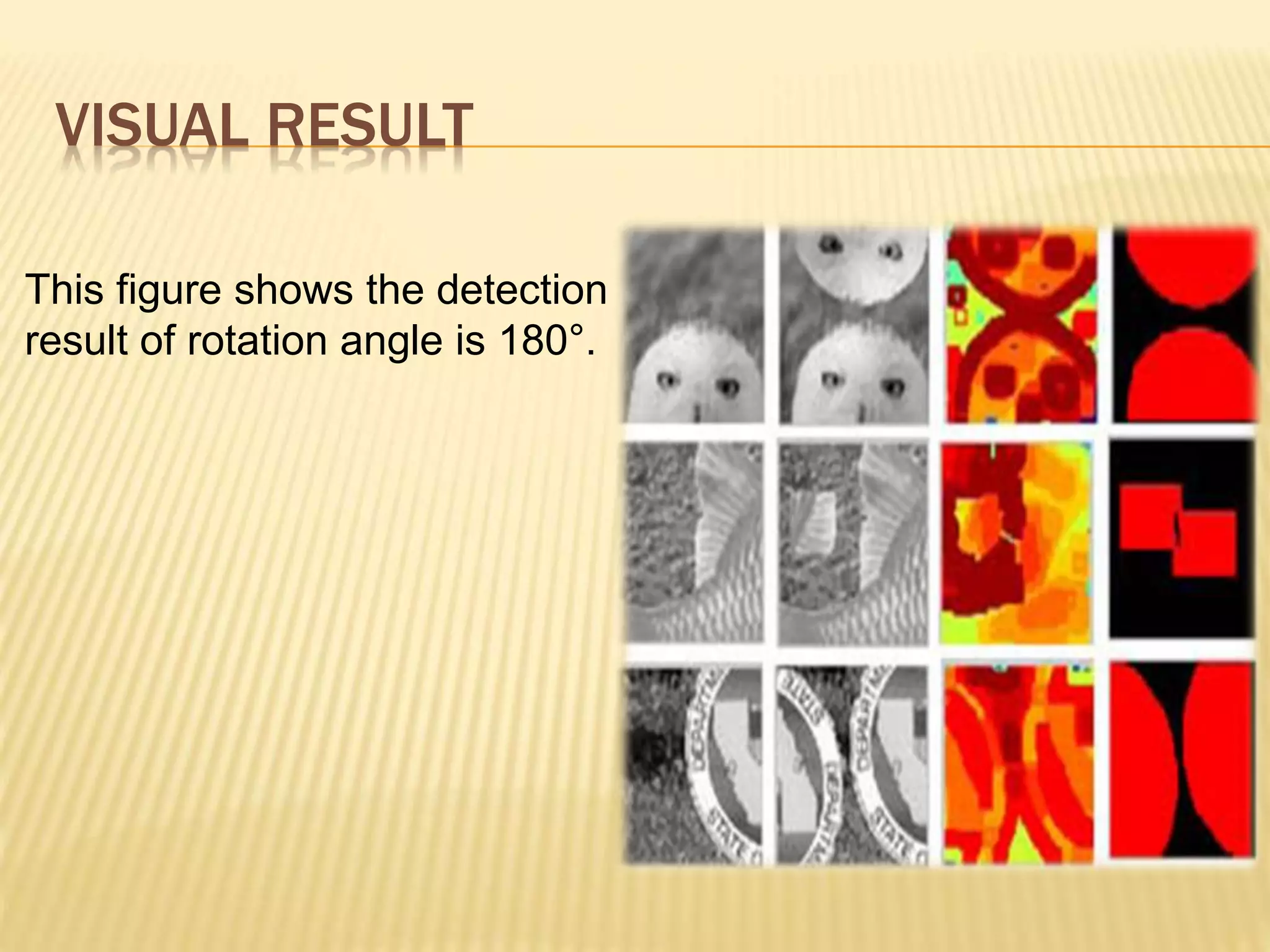 This figure shows the detection
result of rotation angle is 180°.
VISUAL RESULT
 