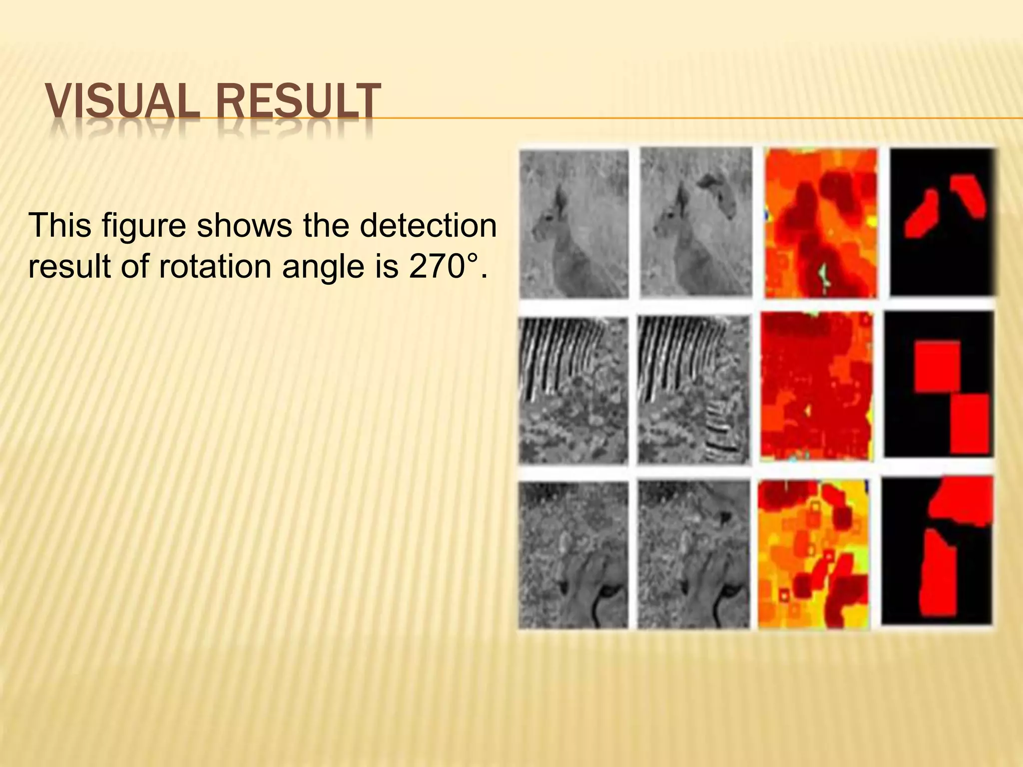 This figure shows the detection
result of rotation angle is 270°.
VISUAL RESULT
 