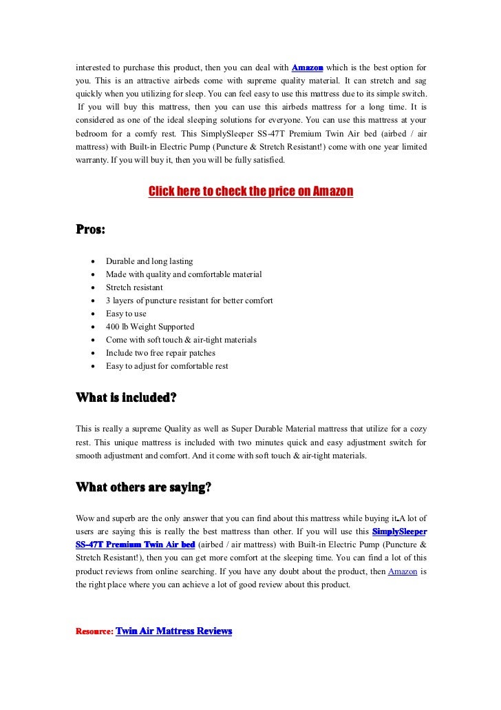 SimplySleeper SS47T Premium Twin Air bed (airbed / air mattress) with