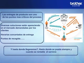 Las entregas de producto son uno
de los puntos mas críticos del proceso.

Diversas soluciones están apareciendo
en el mercado demandadas por los
clientes
Horarios concertados de entrega
Puntos de recogida……

Y hasta donde llegaremos?, Hasta donde se pueda siempre y
cuando se rentable el servicio

 