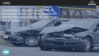 CONCIRRUS TRANSFORMED THEIR
BUSINESS MODEL BY BUILDING AND
OPERATING INSURANCE TELEMATICS
SOLUTIONS
CMS
 