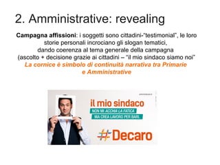 2. Amministrative: revealing
Campagna affissioni: i soggetti sono cittadini-“testimonial”, le loro
storie personali incroc...