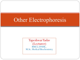 TapeshwarYadav
(Lecturer)
BMLT, DNHE,
M.Sc. Medical Biochemistry
Other Electrophoresis
 