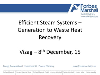 Efficient Steam Systems –
Generation to Waste Heat
Recovery
Vizag – 8th December, 15
 