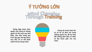   	
   Thông	
   điệp	
   được	
   khơi	
  
nguồn	
  cảm	
  hứng	
  từ	
  những	
  
người	
  trẻ	
  đã	
  vượt	
  qua	
  khó	
  
khăn,	
   đau	
   đớn	
   trong	
   quá	
  
trình	
  tập	
  gym	
  để	
  đạt	
  được	
  
mục	
   3êu	
   về	
   cơ	
   thể	
   khoẻ	
  
mạnh	
  mà	
  họ	
  mong	
  muốn.	
  	
  
	
   	
   	
   	
   	
  Chúng	
  tôi	
  muốn	
  khơi	
  lên	
  
sự	
   tự	
   3n	
   và	
   đam	
   mê	
   trong	
  
những	
  người	
  trẻ,	
  để	
  họ	
  thay	
  
đổi	
  những	
  định	
  kiến	
  cá	
  nhân	
  
và	
   đạt	
   được	
   giấc	
   mơ	
   của	
  
mình.	
  	
  
	
  	
  
 