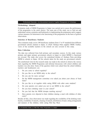 An Evaluation Study of Mid Day Meal Program | PDF