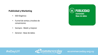 Publicidad y Marketing
• SEO Orgánico
• Funnel de ventas y trackeo de
conversiones
• Siempre - Medir y mejorar
• Generar - Base de datos
 