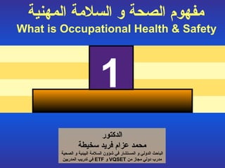1 الدكتور محمد عزام فريد سخيطة الباحث الدولي  و المستشار  في شؤون السلامة البيئية و  الصحية مدرب دولي مجاز من   VQSET  و  ETF   في تدريب المدربين التعريف بالدورة مفهوم الصحة و السلامة المهنية   What is Occupational Health & Safety 