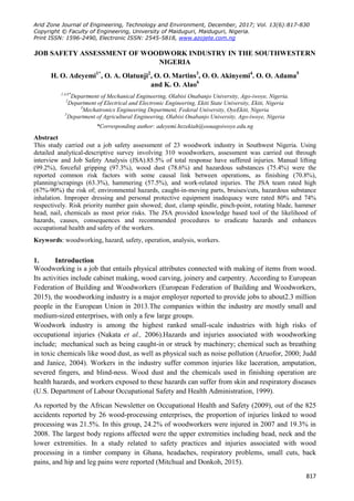 Job Safety Assessment of Woodwork Industry in the South-western Nigeria ...