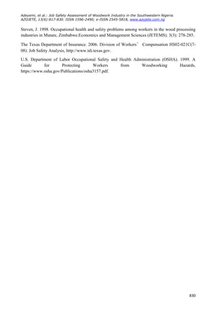 Job Safety Assessment of Woodwork Industry in the South-western Nigeria ...