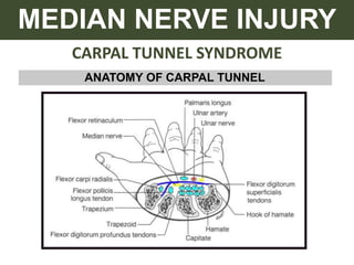CARPAL TUNNEL SYNDROME
MEDIAN NERVE INJURY
ANATOMY OF CARPAL TUNNEL
 