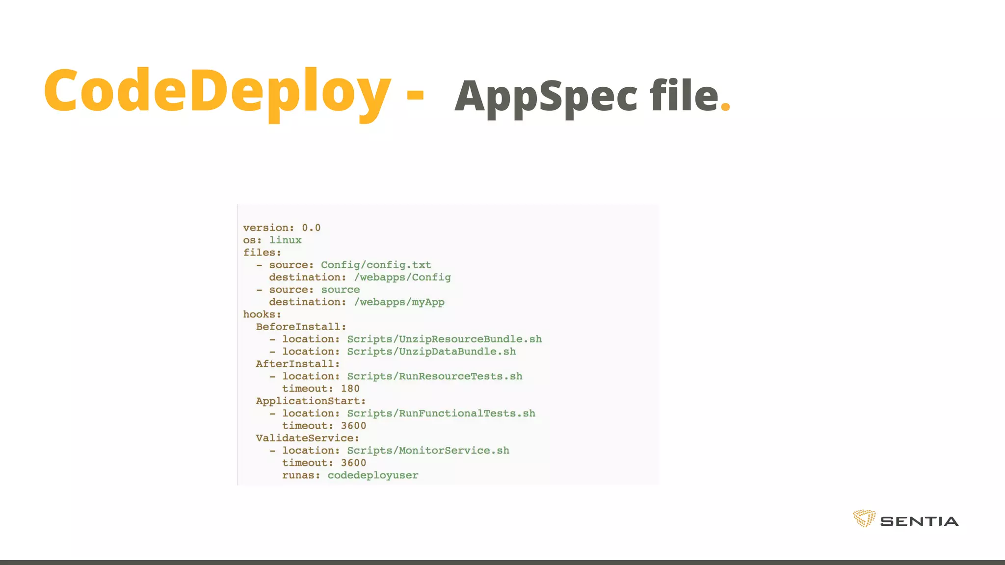 CodeDeploy - AppSpec file. 