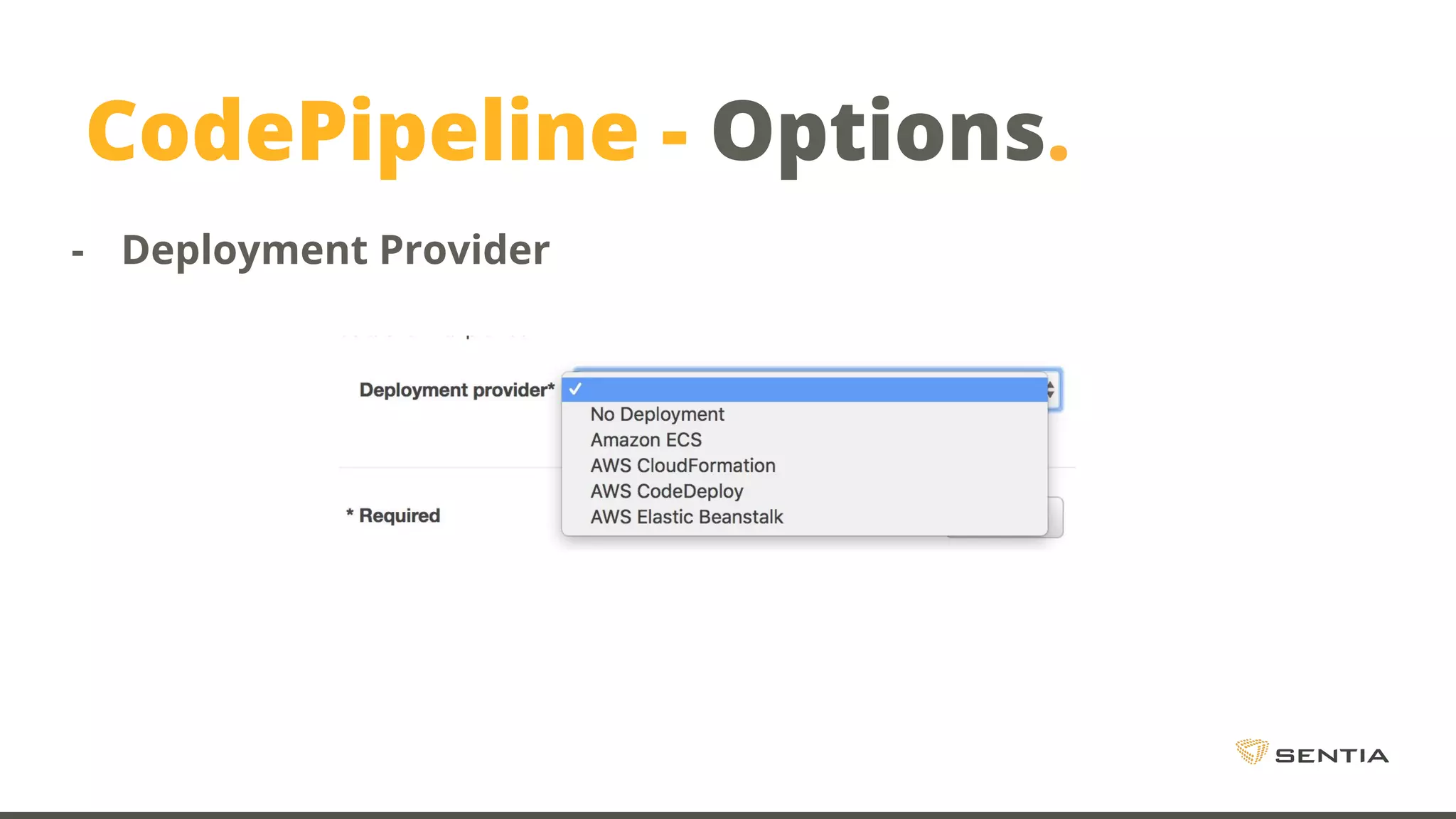 CodePipeline - Options. - Deployment Provider 