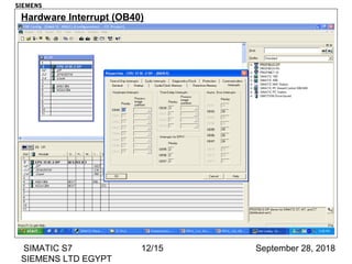 September 28, 2018SIMATIC S7
SIEMENS LTD EGYPT
12/15
Hardware Interrupt (OB40)
SIEMENS
 