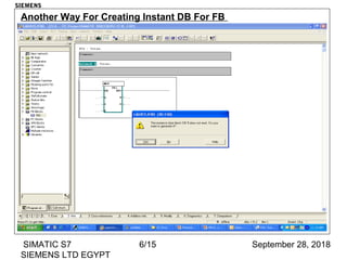 September 28, 2018SIMATIC S7
SIEMENS LTD EGYPT
6/15
Another Way For Creating Instant DB For FB
SIEMENS
 
