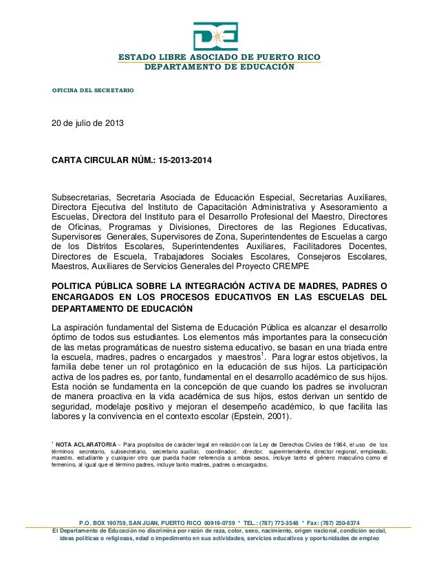 Carta circular 15-2013-2014 / Padres o encargados